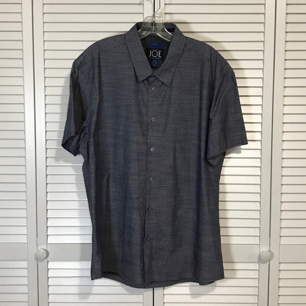 JOE Joseph Abboud Gray Minimalist Slim Fit Short Sleeve Shirt Men XL